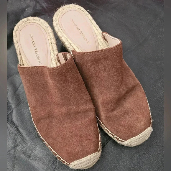Banana Republic ESPADRILLE  WEDGE MULE Suede Brown Jute basket weave Sz 6.5 US - Picture 1 of 14